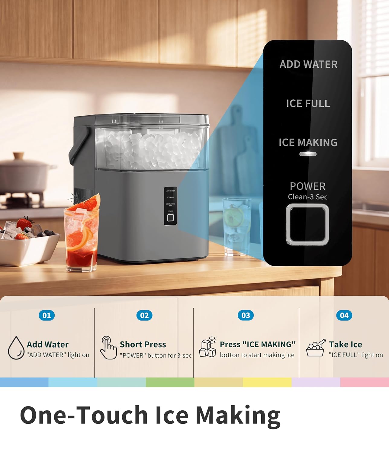 Detalle 1 de COMFEE’ 33lbs Nugget Ice Maker, Self-Cleaning Countertop Pebble Ice Maker
