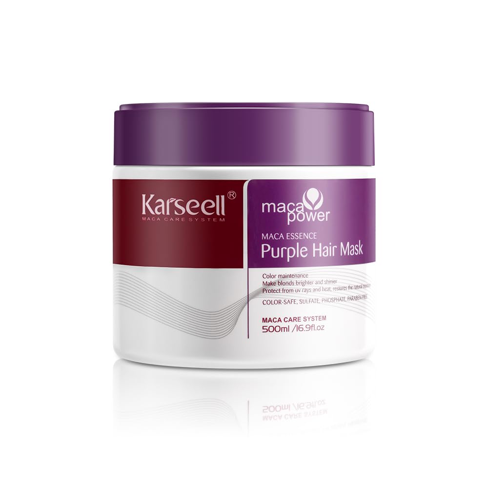 Detalle de Karseell Purple Haarmaske 500 ml – violette Kur gegen Gelbstich bei blondem, platinfarbenem und grauem Haar