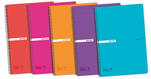 Detalle de Cuadernos Folio (A4) Enri – Pack de 5 cuadernos con tapa plástica, cuadrícula 4x4