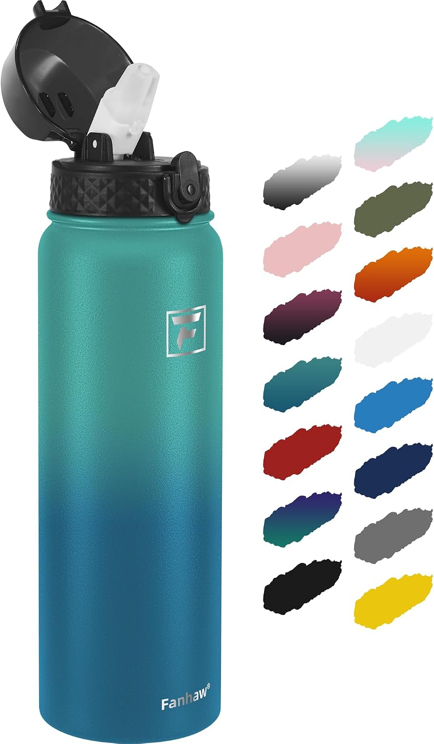 Detalle de Fanhaw 40oz Kids Stainless Steel Water Bottle with Straw Lid, Green Blue