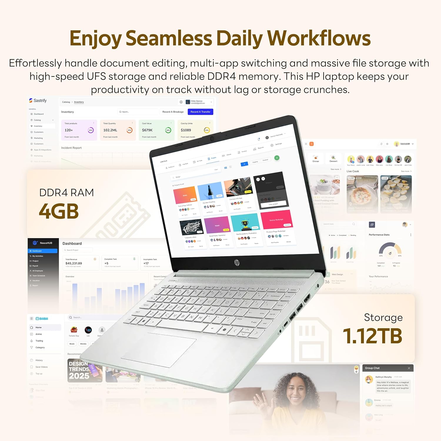 Thumbnail 2 de HP Flagship 14” Student & Business Laptop (13th Gen Intel N150, 4GB RAM, 128GB UFS + 1TB Docking), Windows 11 S, Wi‑Fi 6, Willow Green