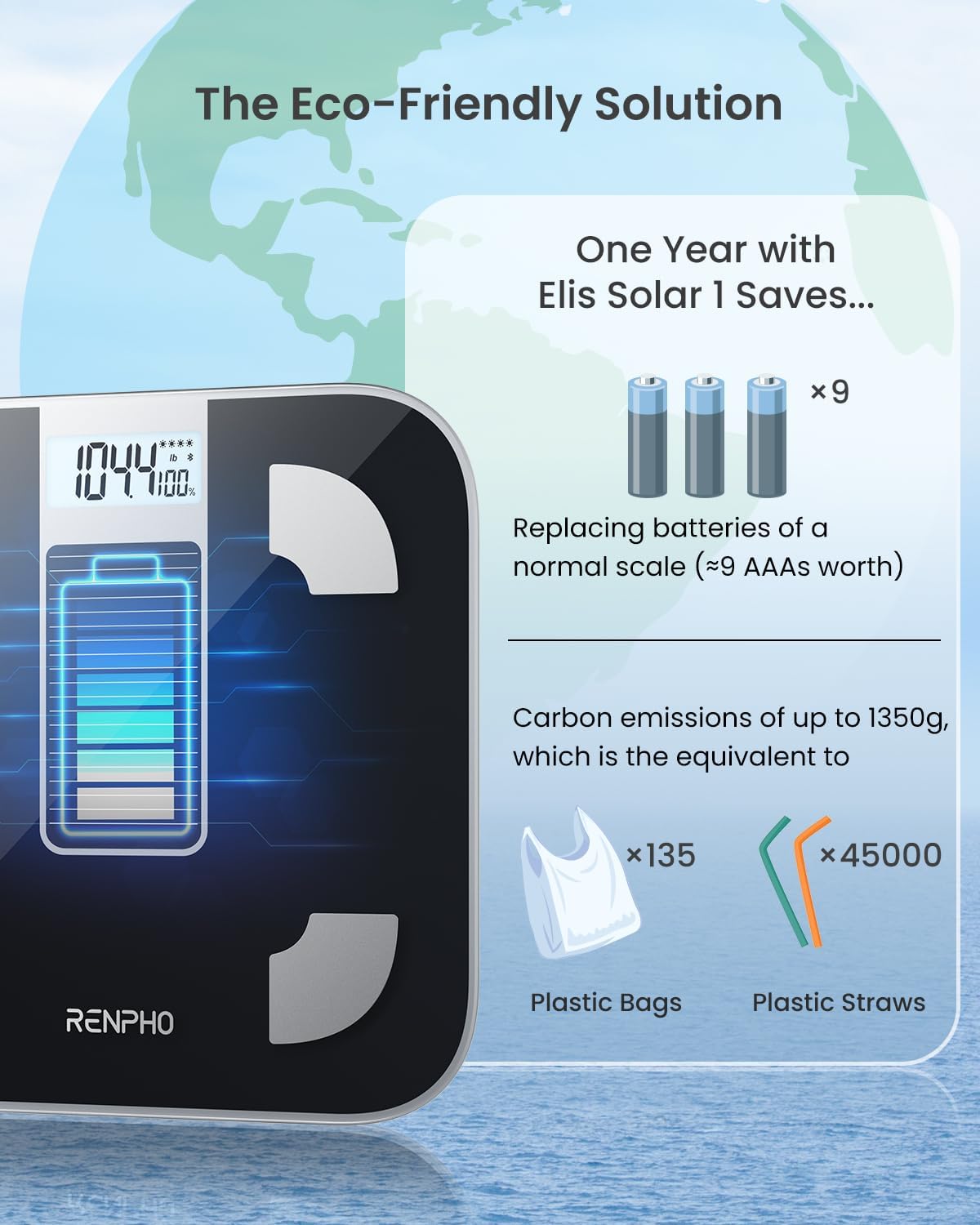 Thumbnail 2 de RENPHO Balance Pèse-Personne Solaire sans pile — Balance connectée avec app et 13 analyses corporelles