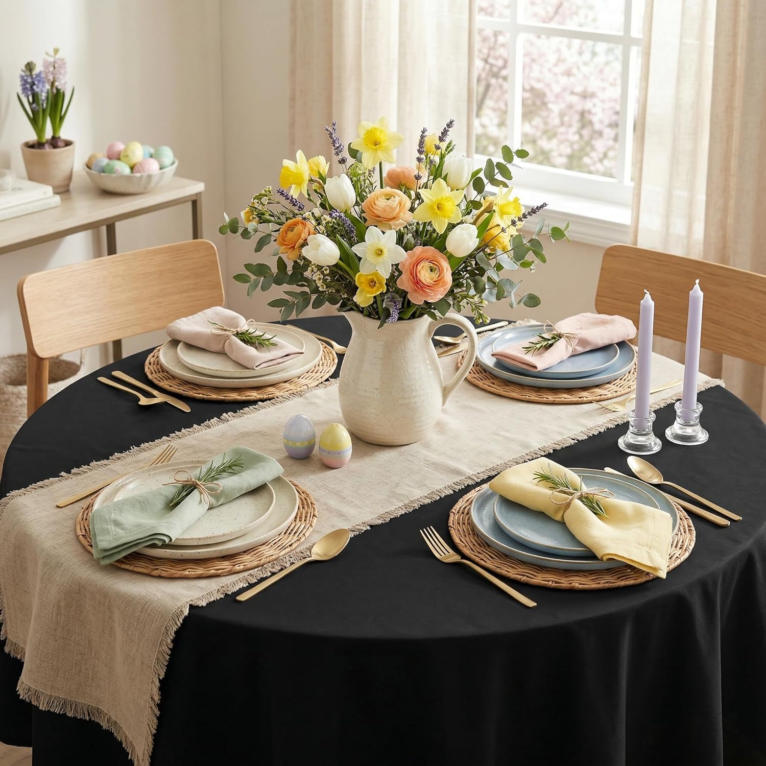 Thumbnail 1 de Sancua Round Tablecloth (70 Inch) Water-Resistant, Washable Polyester Table Cover in Black