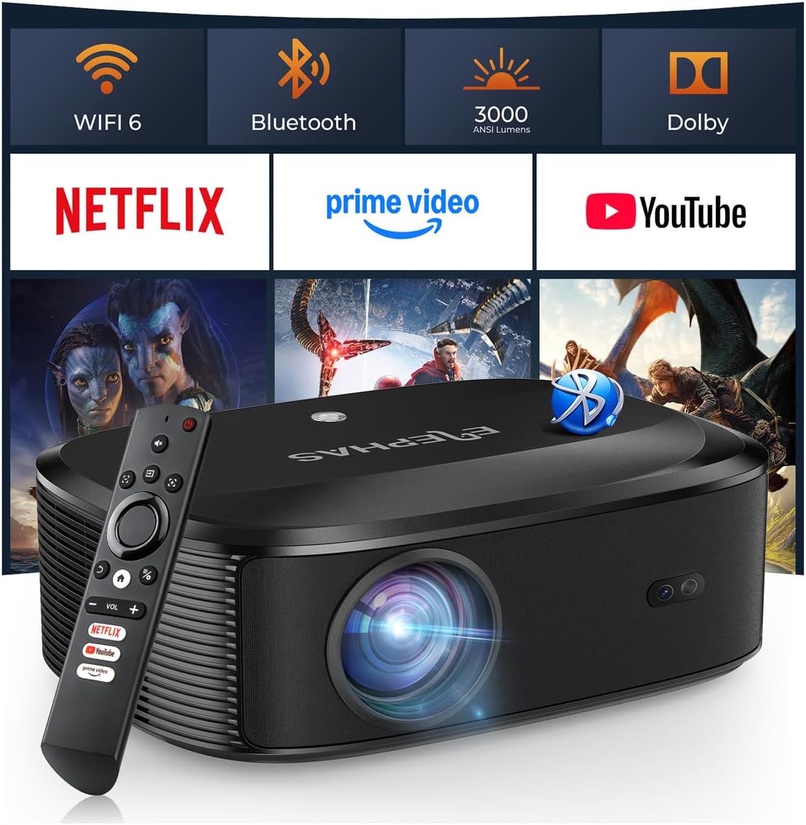 Detalle de ELEPHAS 4K Outdoor Smart Projector with Wi‑Fi 📽