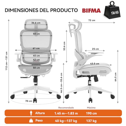 Thumbnail 2 de Silla de Oficina ergonómica SIHOO B100: soporte lumbar dinámico, malla transpirable y reposabrazos abatibles