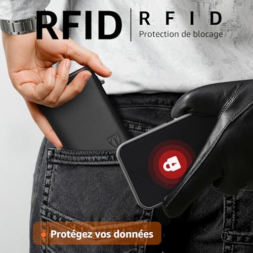 Thumbnail 3 de Portefeuille Homme TE EHON en Cuir – Pop Up RFID, 10,1 x 7 x 2,5 cm, Noir/Orange