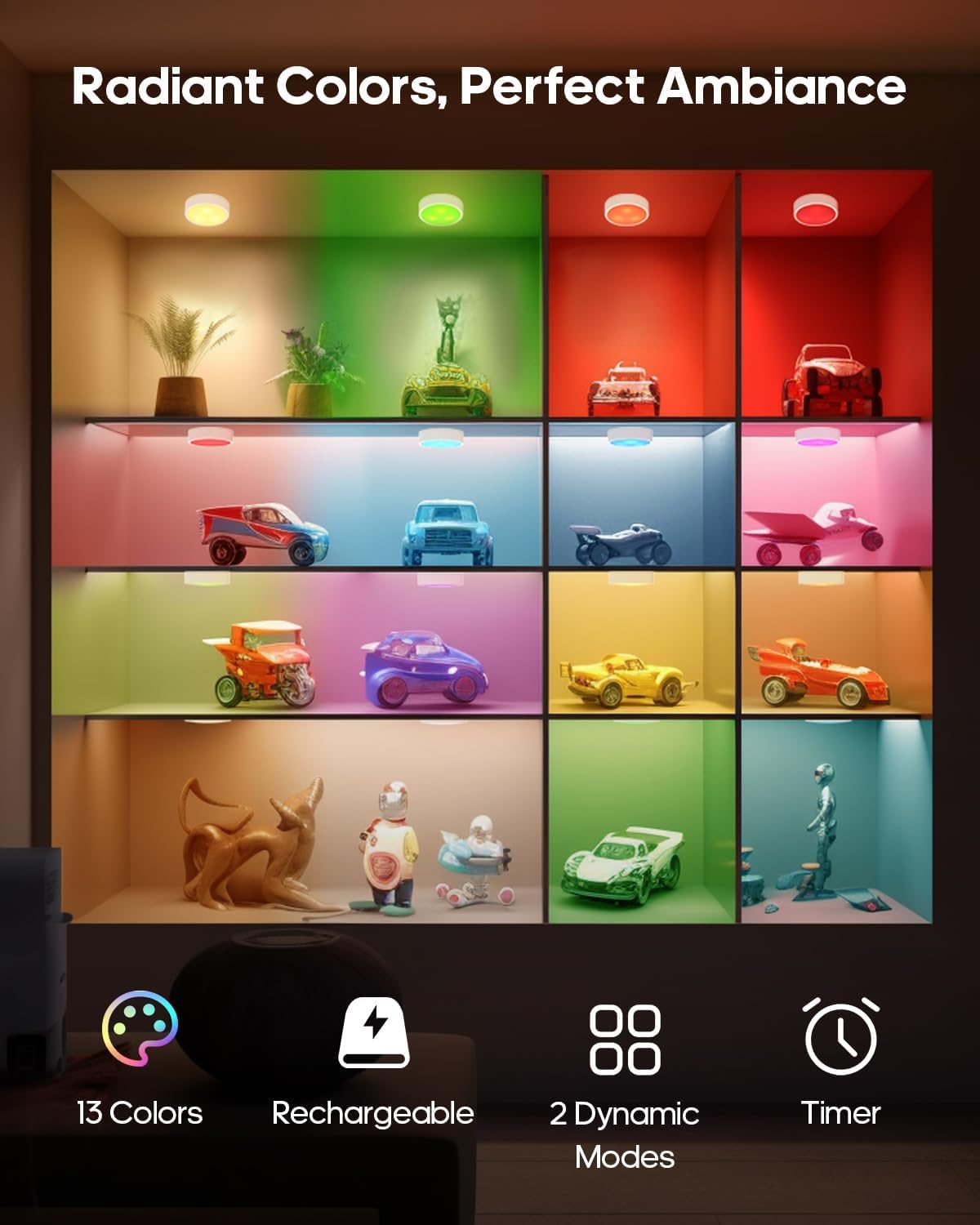 Thumbnail 5 de GOODEA.fun GDCL006 draadloze LED-pucklampen met RGBW, dimmer en timer