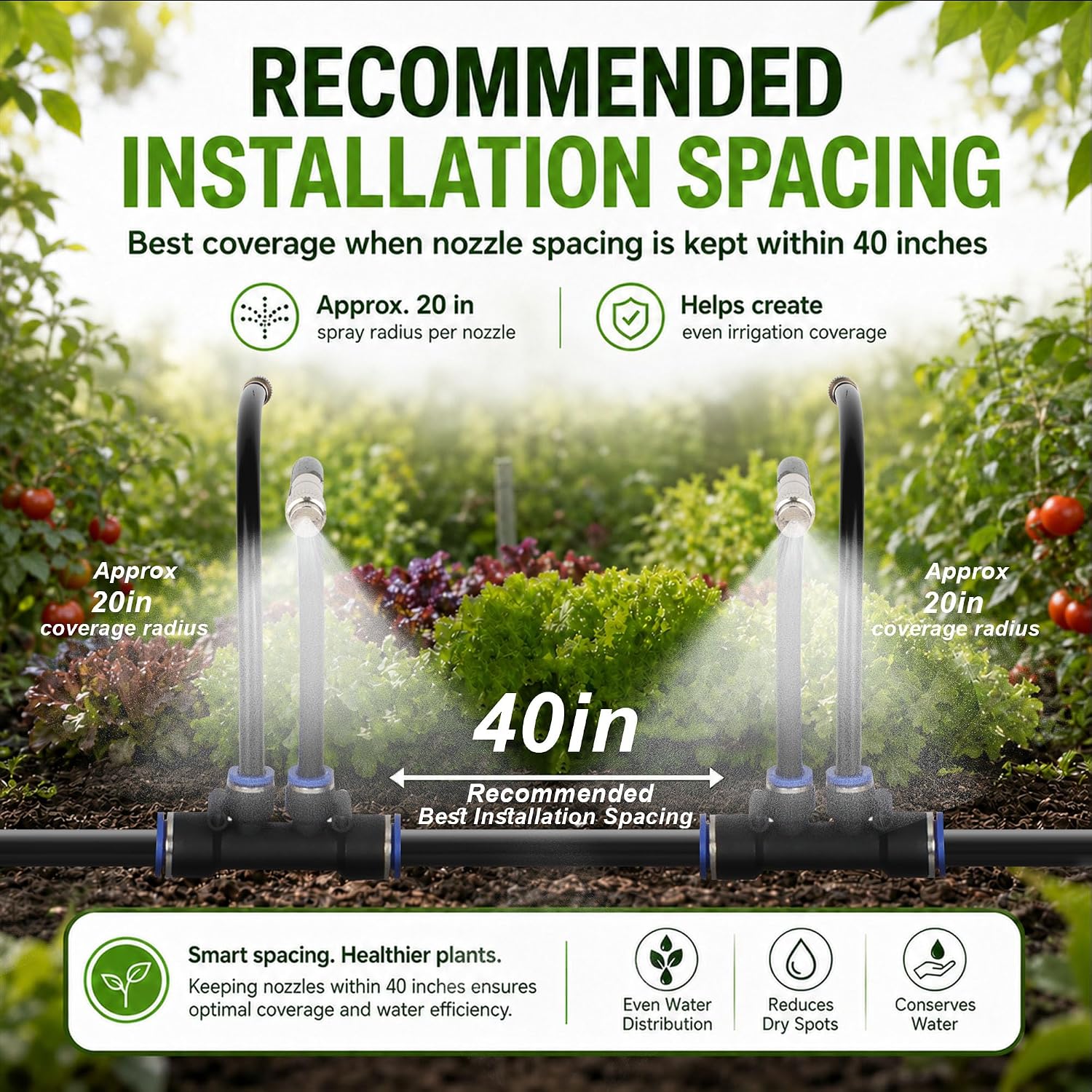 Detalle 1 de Wirv kt 50FT High-Flow Garden Irrigation System, 12mm Tubing, 30 Adjustable Nozzles