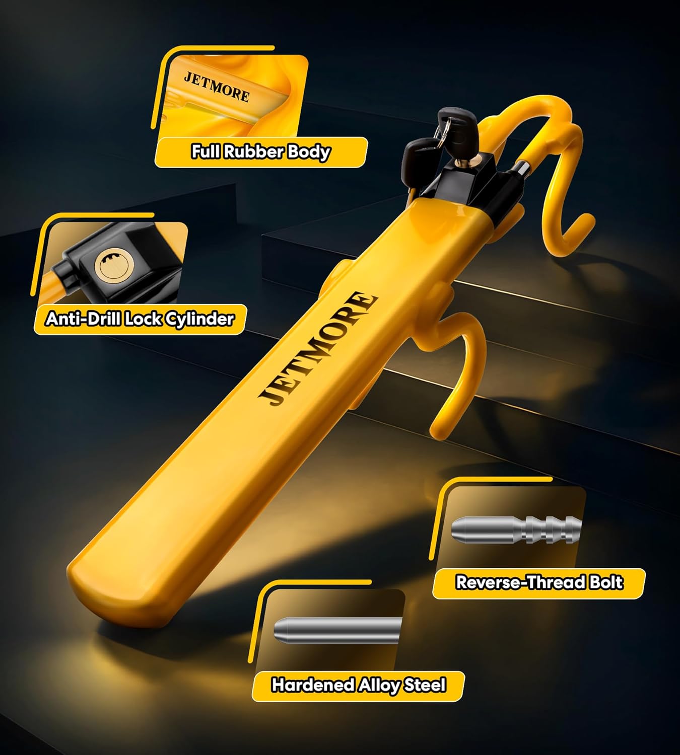 Detalle de JETMORE Steering Wheel Lock: Adjustable, Heavy-Duty Anti-Theft Device for Cars, Trucks, and SUVs