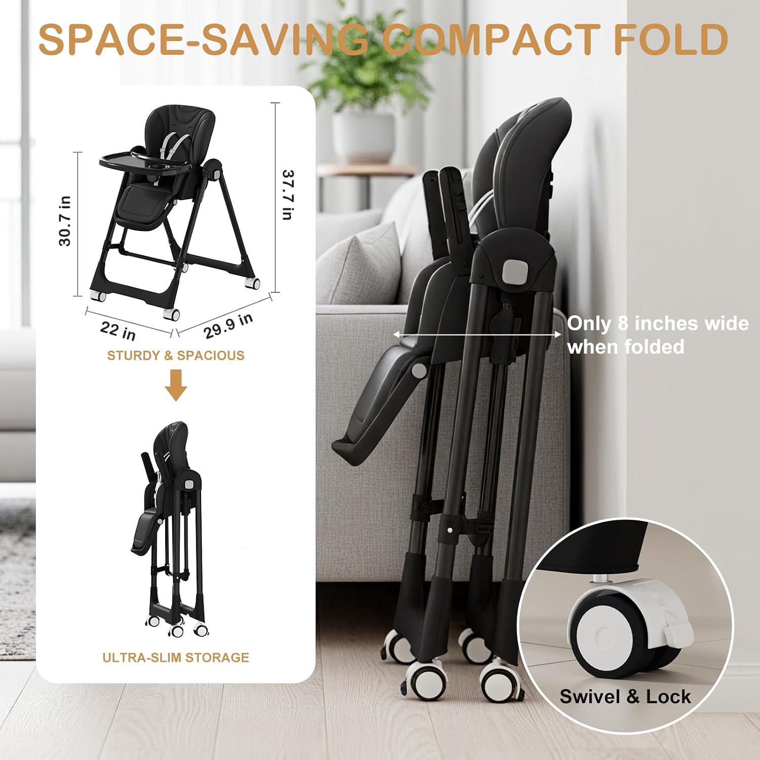 Thumbnail 5 de TOPACES 3-in-1 Foldable High Chair with Rocking Mode, 5 Height Levels