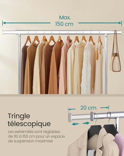 Thumbnail 3 de SONGMICS HSR11S Porte-vêtements avec roulettes – Tringle extensible, 130 kg, acier chromé