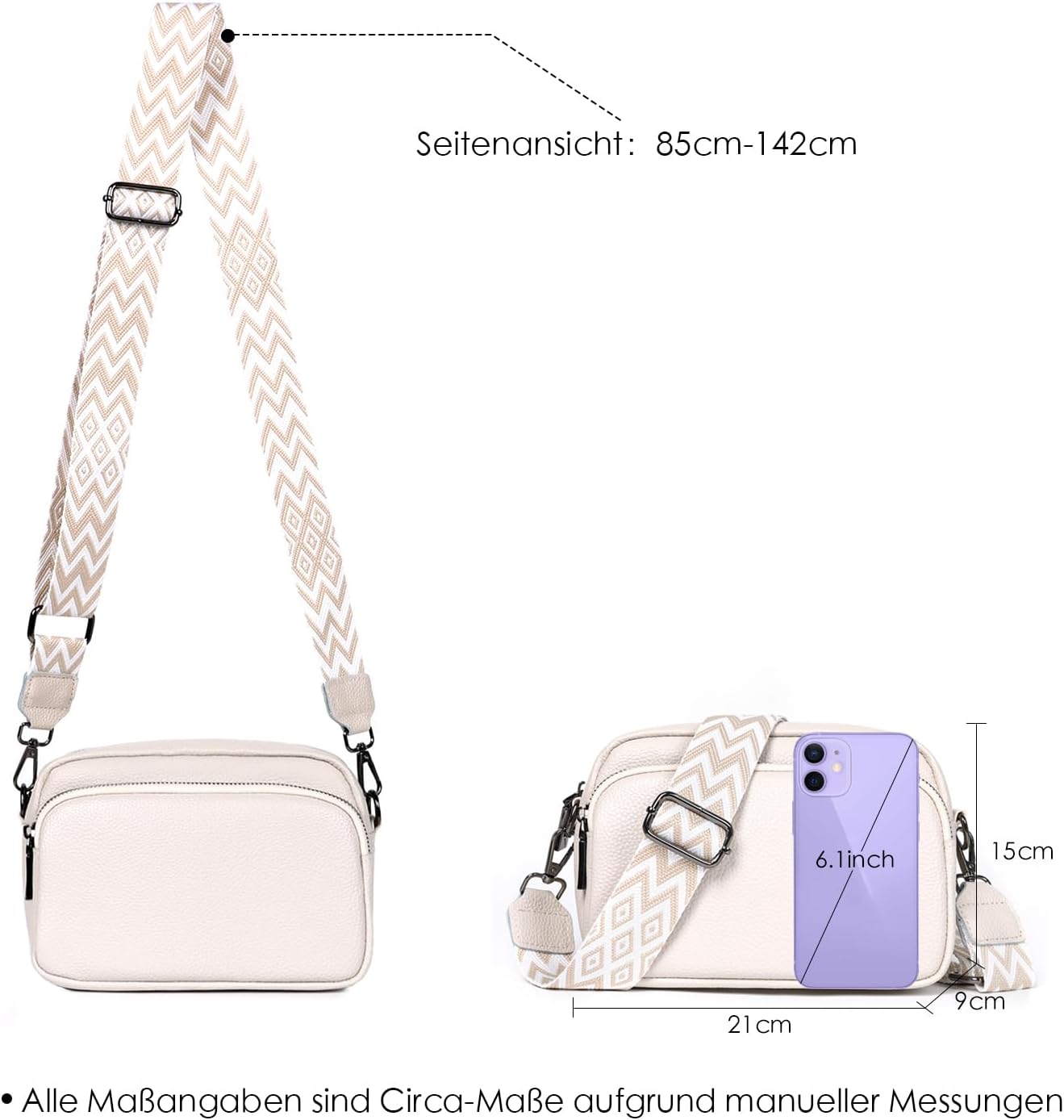 Thumbnail 3 de TANTOMI Umhängetasche Damen Klein – Crossbody Bag mit breitem Schultergurt für Handy, Schlüssel & Co.