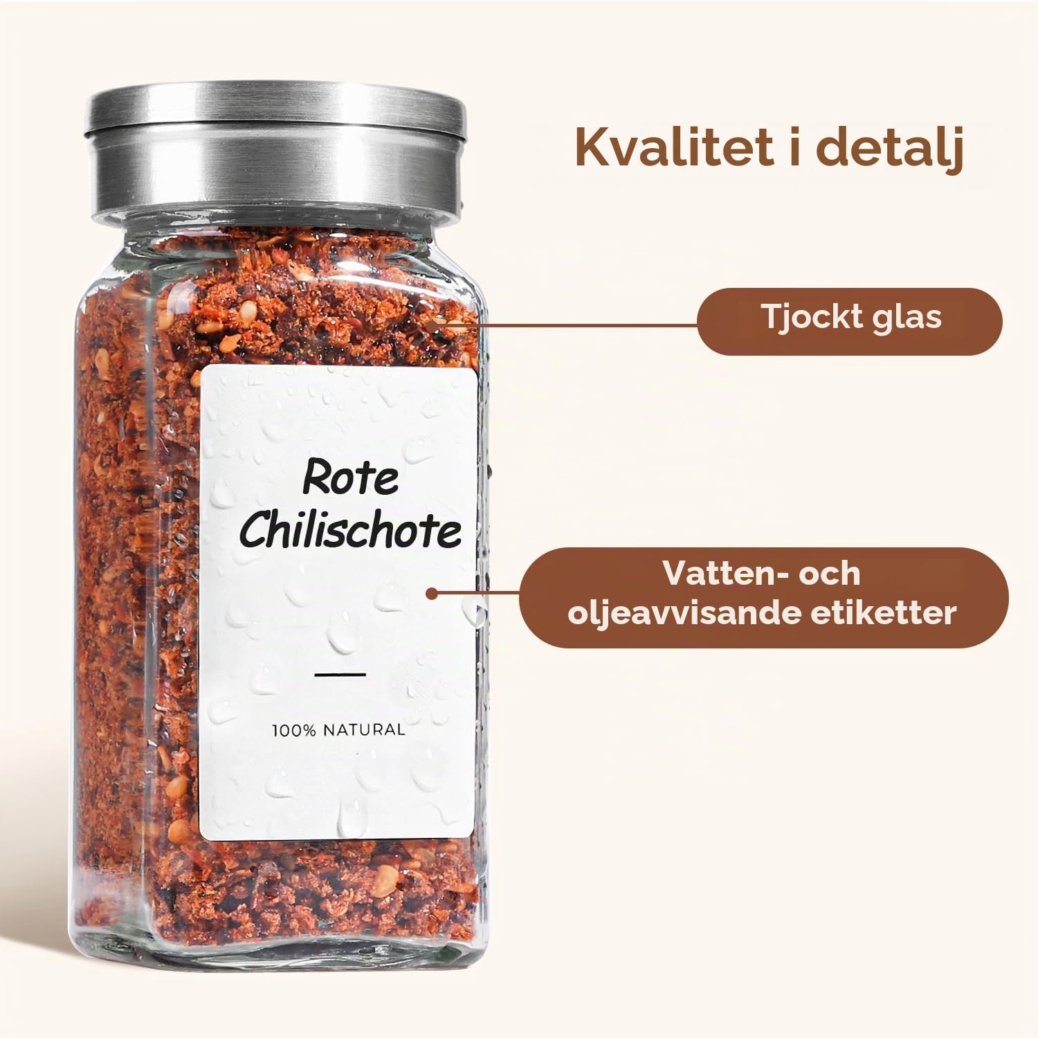 Detalle 1 de ComSaf kryddburkar i glas, 120 ml, 6-pack med justerbara lock
