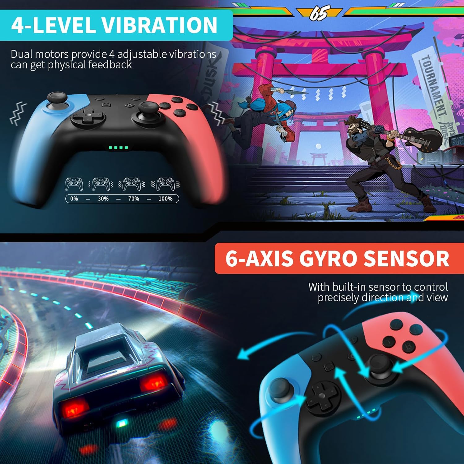 Detalle 2 de AceGamer 2pcs Wireless Controller for Switch (Hall Joystick, 6-axis Gyroscope, Turbo Burst)