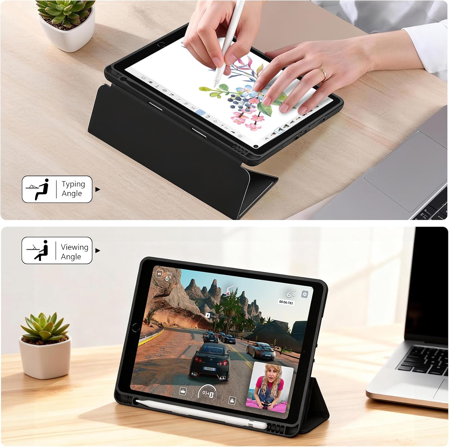 Thumbnail 4 de ProCase TPU back smart slim case for iPad 7th/8th/9th gen (10.2in) with pencil holder – auto sleep/wake (Black)