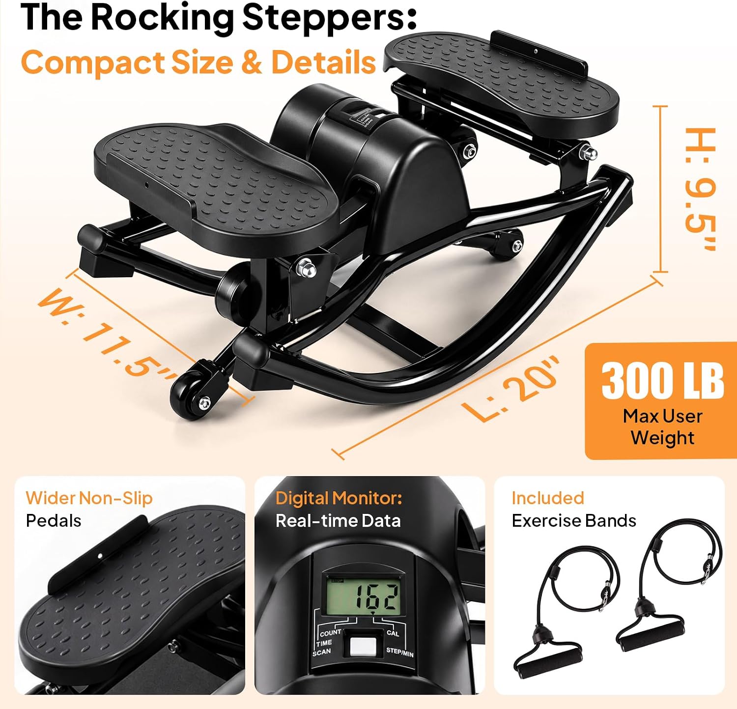 Detalle de ODCPN Rock-006 Side-to-Side Stepper with Resistance Bands and Digital Display