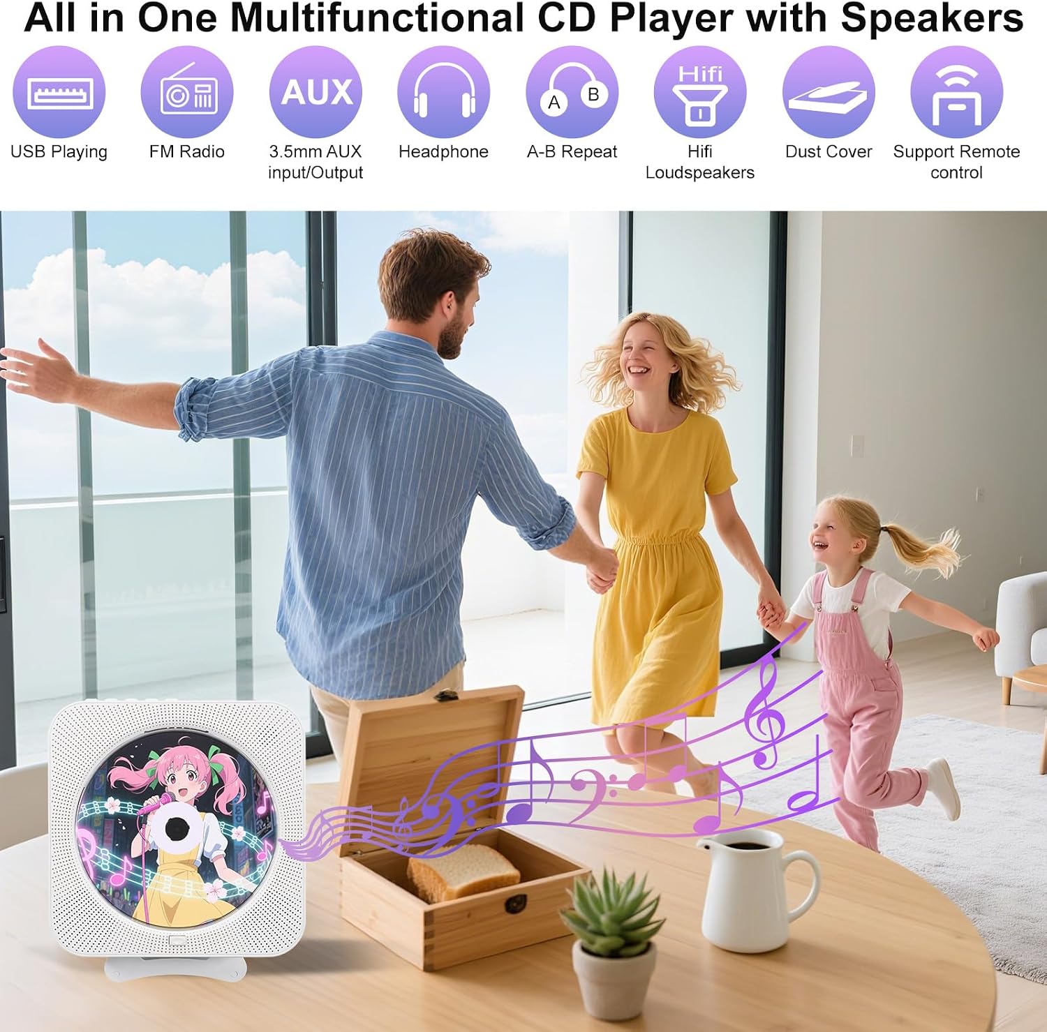 Detalle de Canareen cd player bluetooth-cd-speler met FM-radio, USB en stofkap