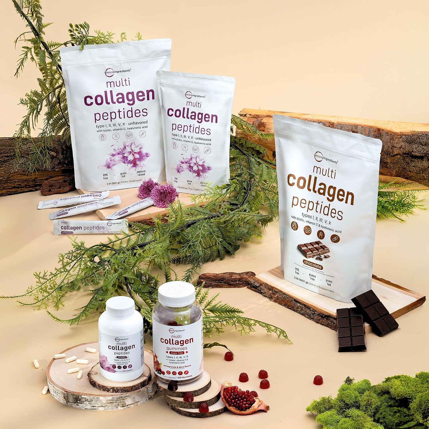Detalle 2 de Micro Ingredients Multi Collagen Peptides, 240 Capsules with Types I, II, III, V & X