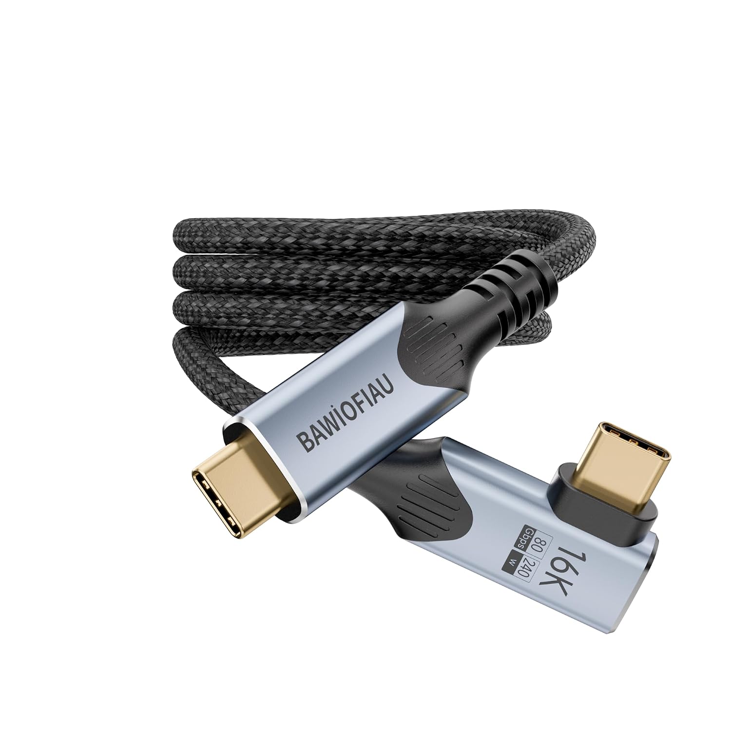 Detalle de BAWIOFIAU USB‑C Kabel (90°) für Thunderbolt 5, 2 m – 240 W Laden & bis zu 80 Gbit/s, 8K@120 Hz