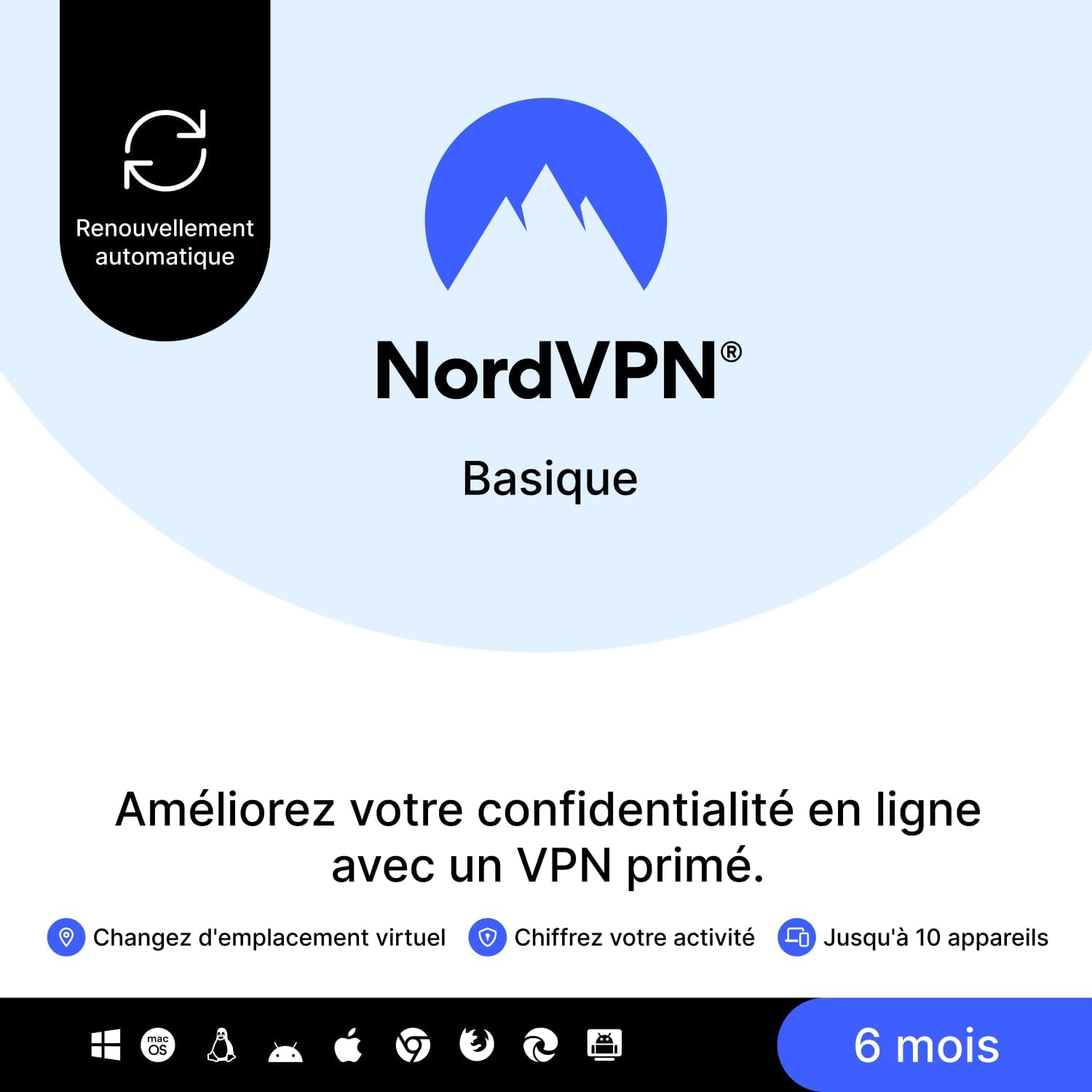 Detalle de NordVPN Standard – Exclusivité Amazon, 10 appareils, 1 an + 1 mois supplémentaire, code numérique