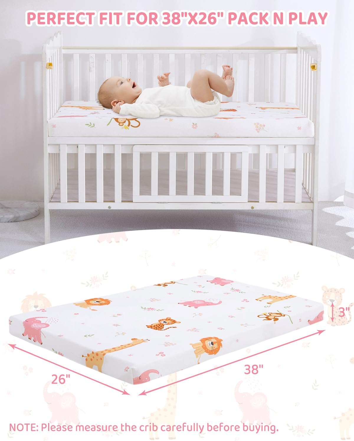 Detalle de lasoftan Mattress Playard Mattress, 38" x 26", Waterproof Washable Cover