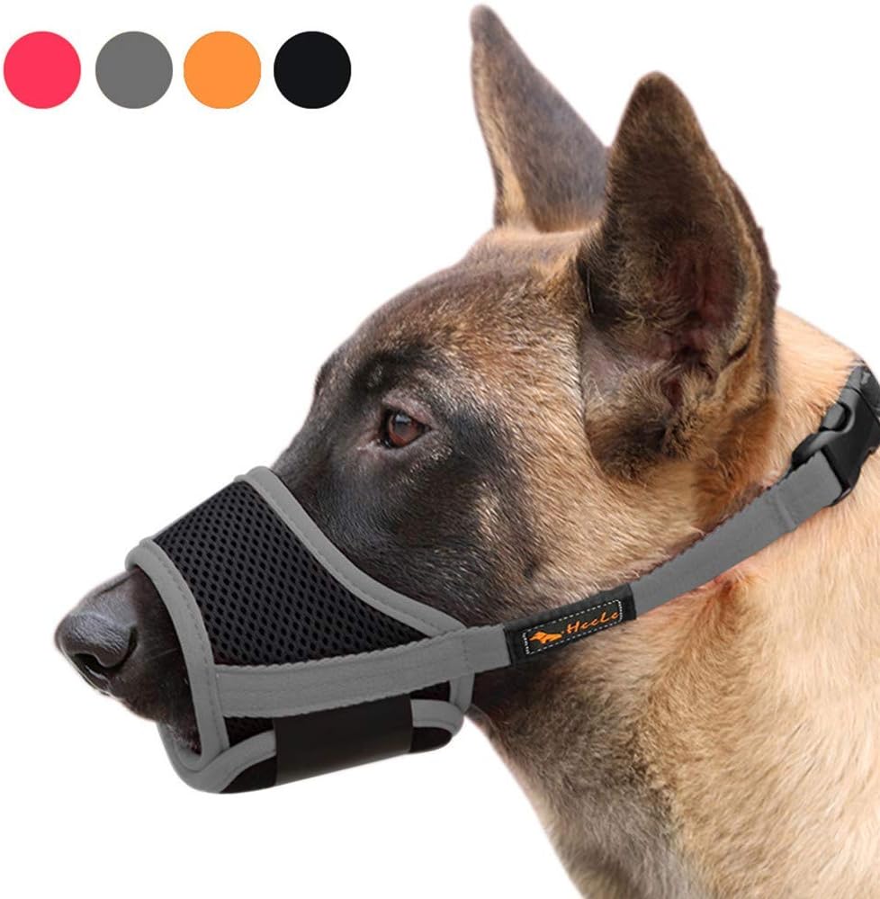 HEELE Maulkorb für Hunde – verstellbare Schlaufe, atmungsaktiv, sicherer Sitz (M, Grau)