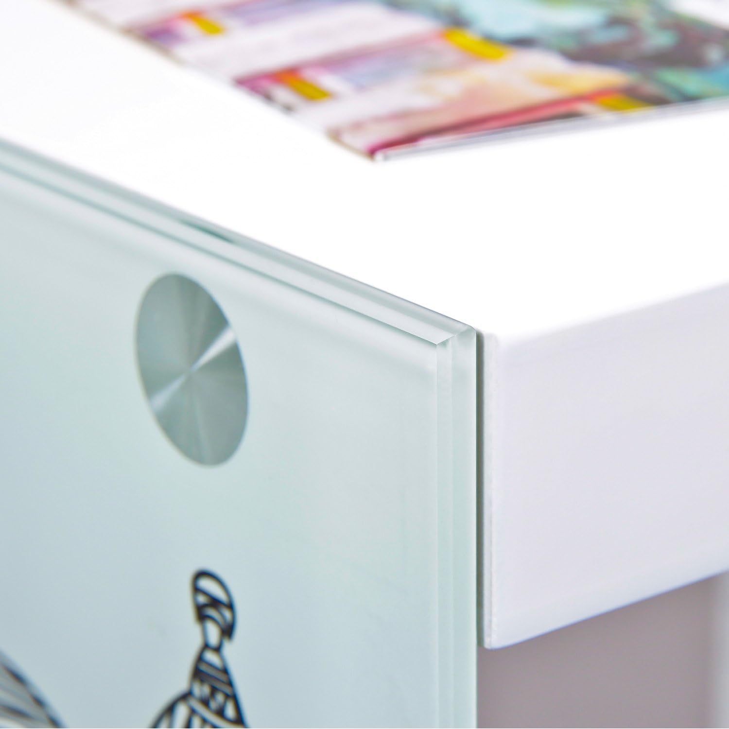 Detalle de Inter Link Tavolino – Comodino London Cube: stile moderno in vetro e MDF, 38 x 33,5 x 46 cm