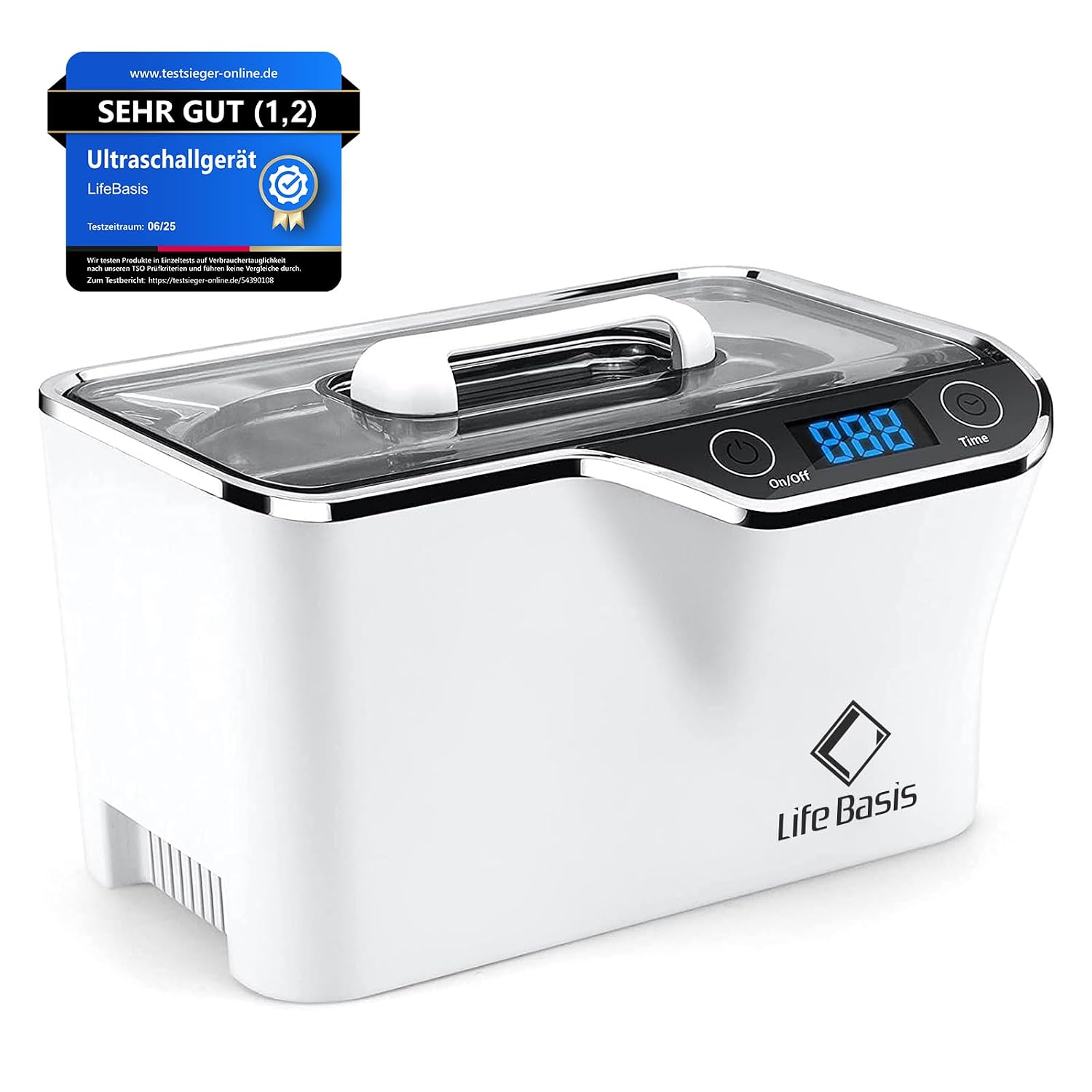 LifeBasis Ultraschallreinigungsgerät 600 ml (CDS-100) – digitaler Brillenreiniger mit 5 Modi & LED-Timer, 50 W