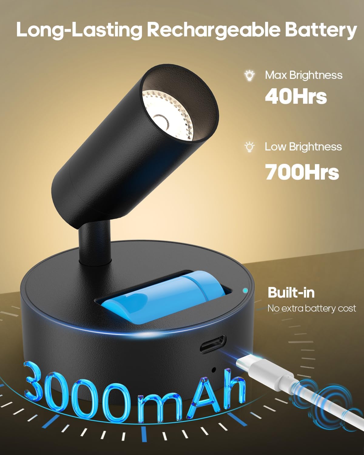 Thumbnail 1 de GOODEA battery operated indoor spot light with remote, 3000mAh, 3 colour dimmable wireless picture light