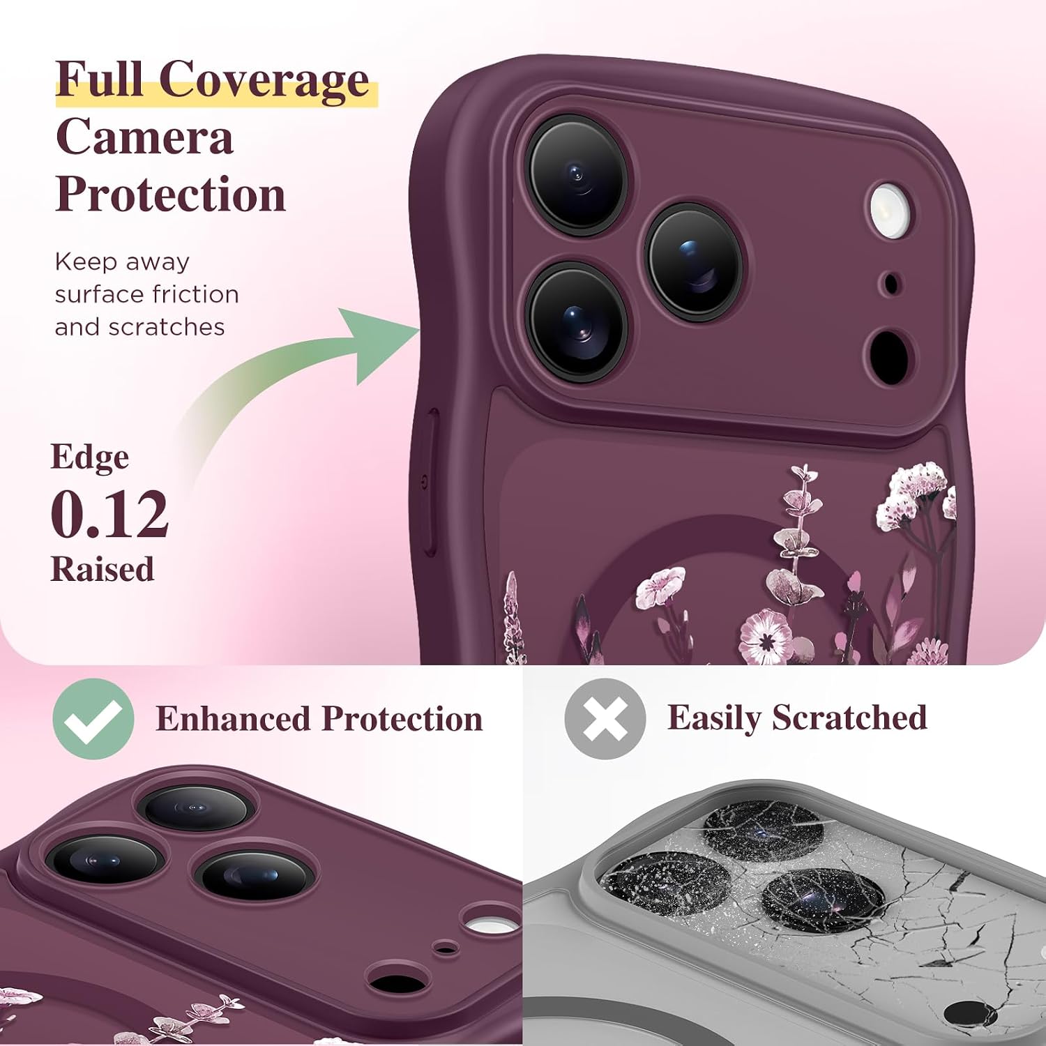 Thumbnail 6 de GVIEWIN Floral Translucent MagSafe Case for iPhone 17 Pro Max (Curly Wave Edge) – Full Camera Protection