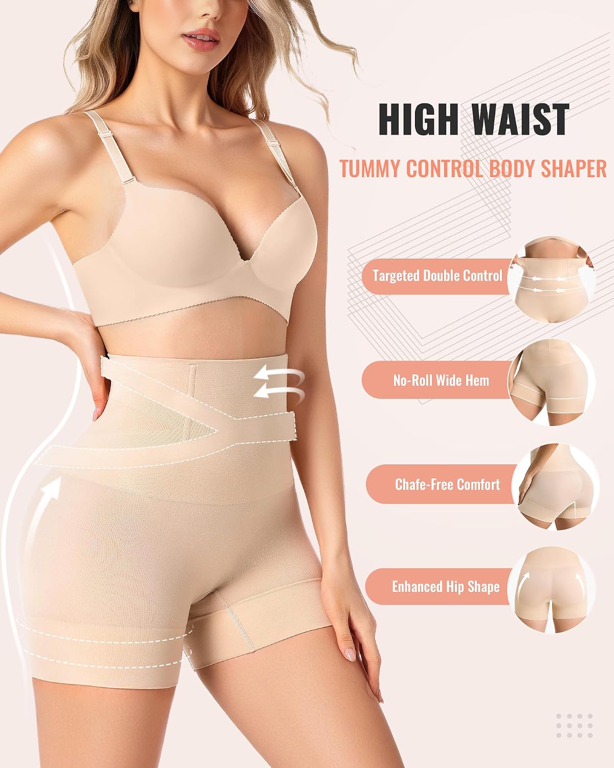 Detalle 2 de ForeverShaper Seamless Tummy Control Shapewear Shorts with Double-Layer Compression