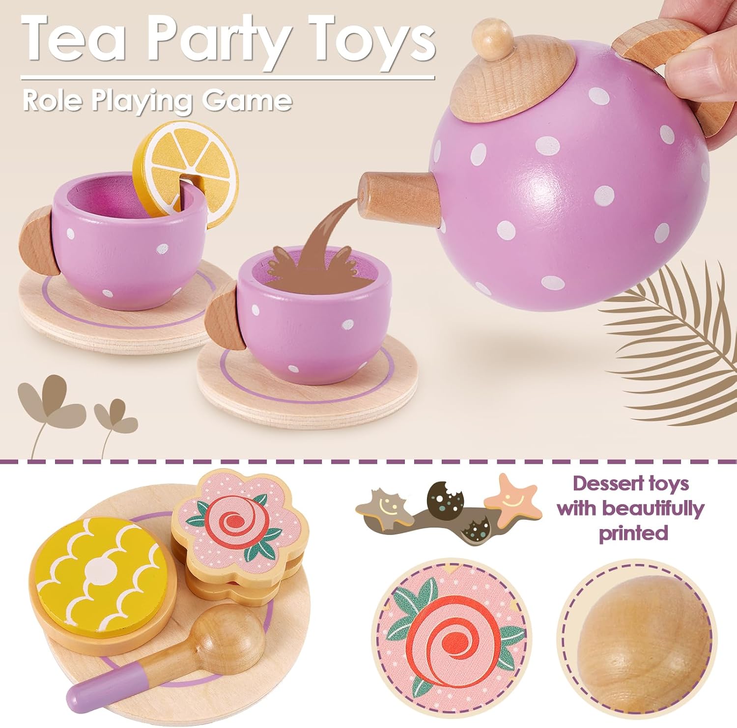 Thumbnail 2 de AOLEVA Wooden Tea Set for Toddlers 3–5