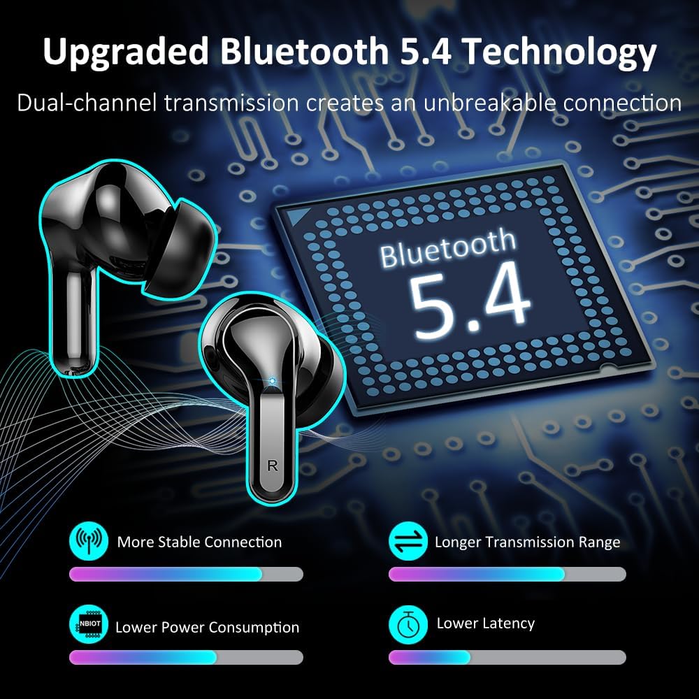 Thumbnail 1 de Ordtop Cuffie Bluetooth 5.4 con cancellazione rumore e 4 microfoni, display LED, autonomia fino a 40 ore (IP7)