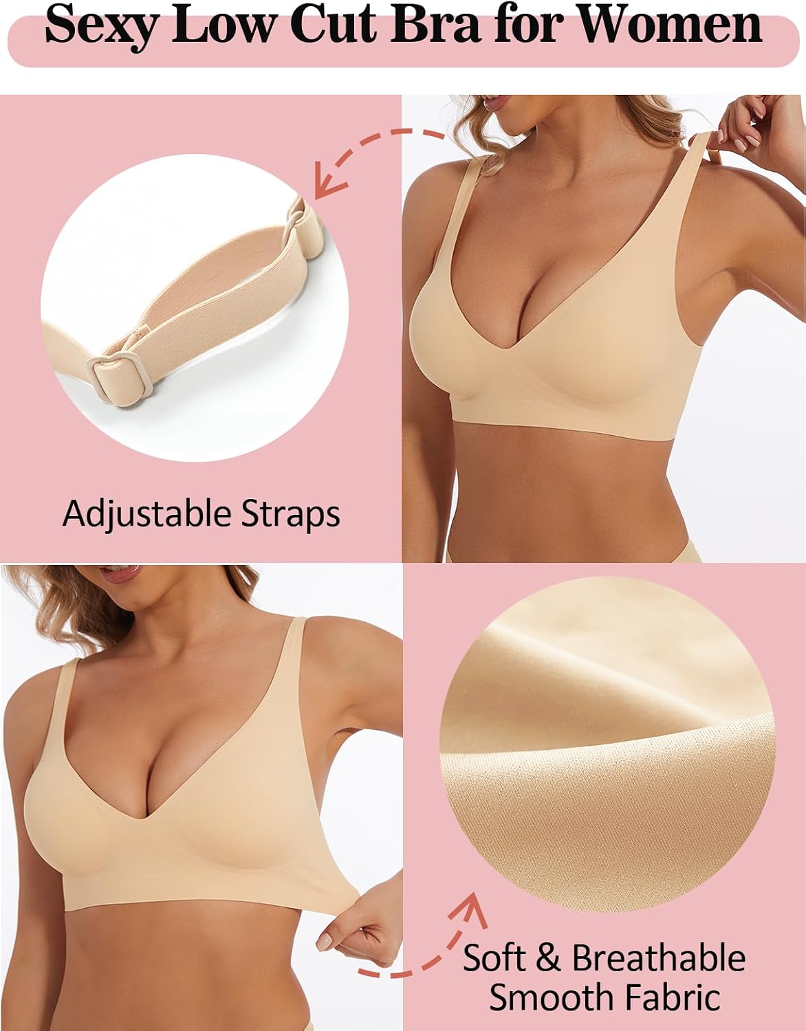 Detalle de Boufor Deep V Bra Low Cut Sexy Push Up Bralette