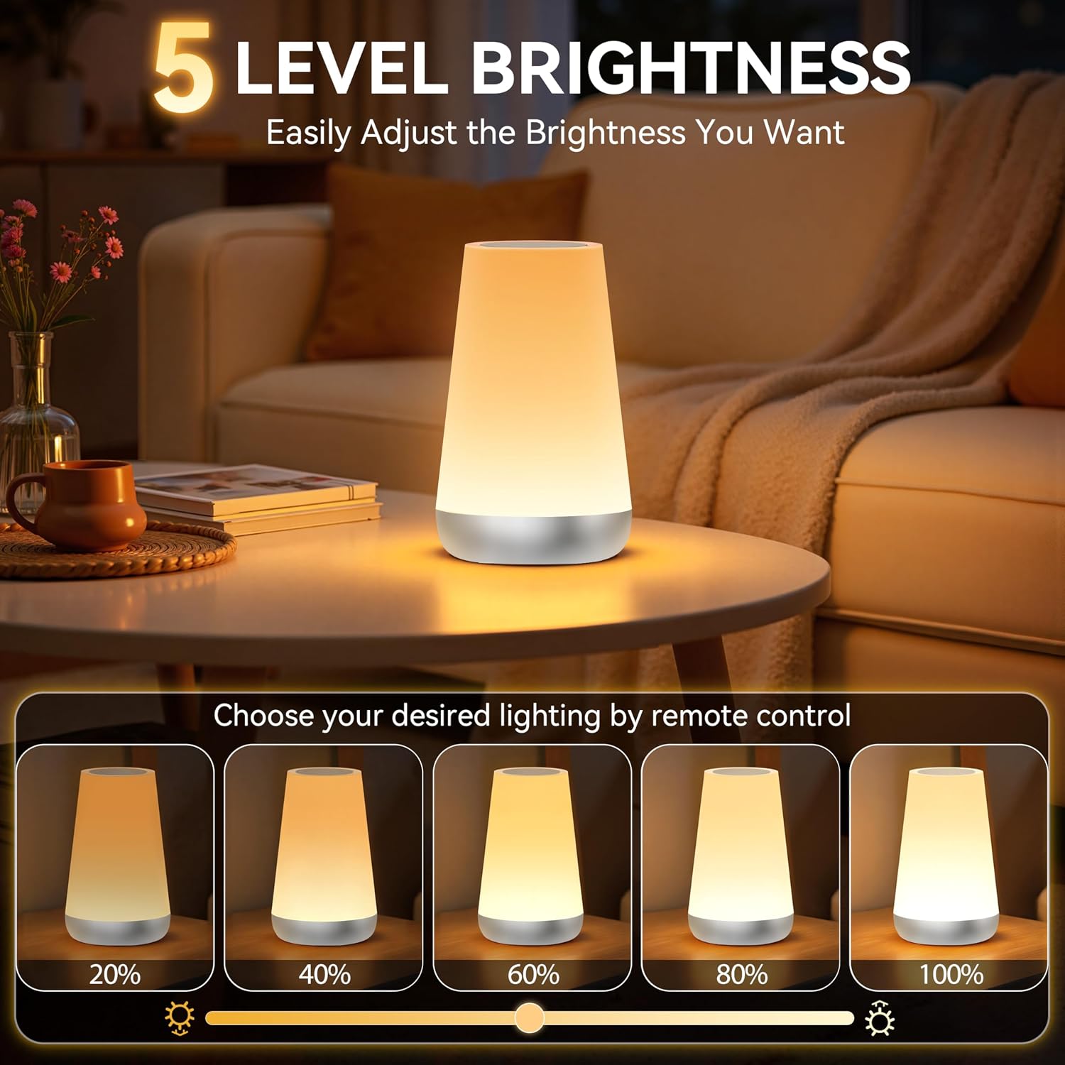 Detalle 2 de Auxmir Night Light: LED Touch Table Lamp with 13 Colours, 5 Brightness Levels and Remote Control