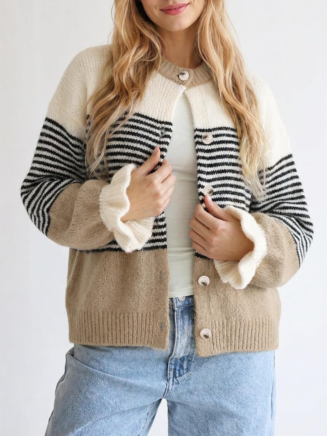 Detalle 1 de Saodimallsu Women's Striped Cardigan