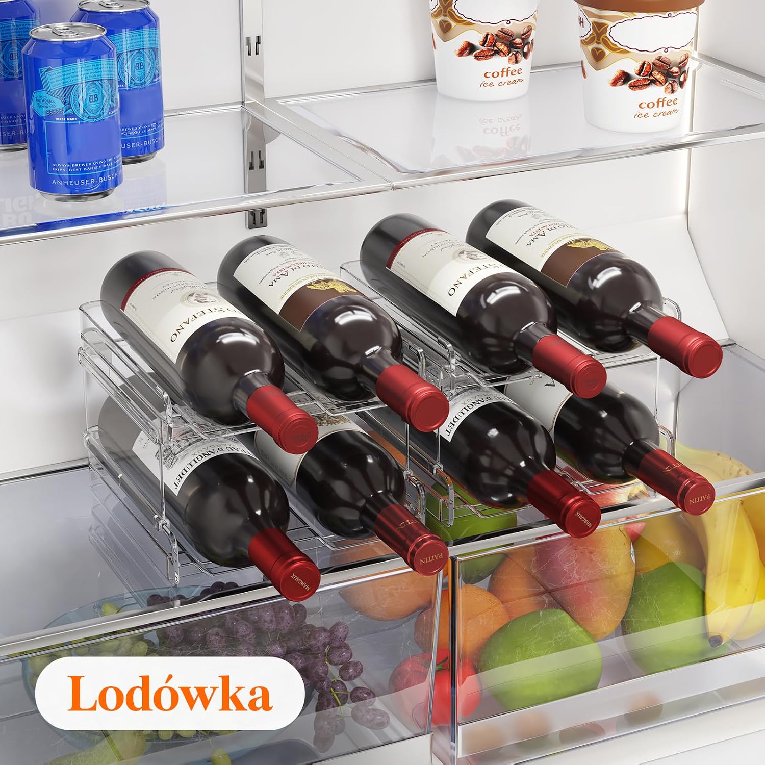 Detalle 1 de Lifewit Vin- och vattenflaskhållare – przezroczysty stojak na butelki do układania