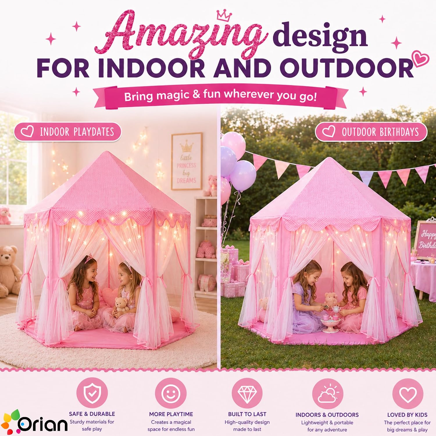 Thumbnail 4 de ORIAN Princess Castle Play Tent 55" ⛺