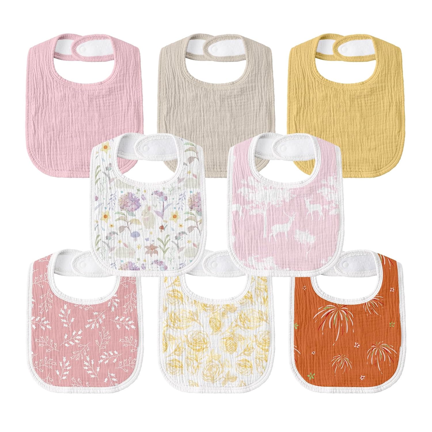 Detalle de GLLQUEN BABY 8-Pack Muslin Baby Bibs with Adjustable Snaps