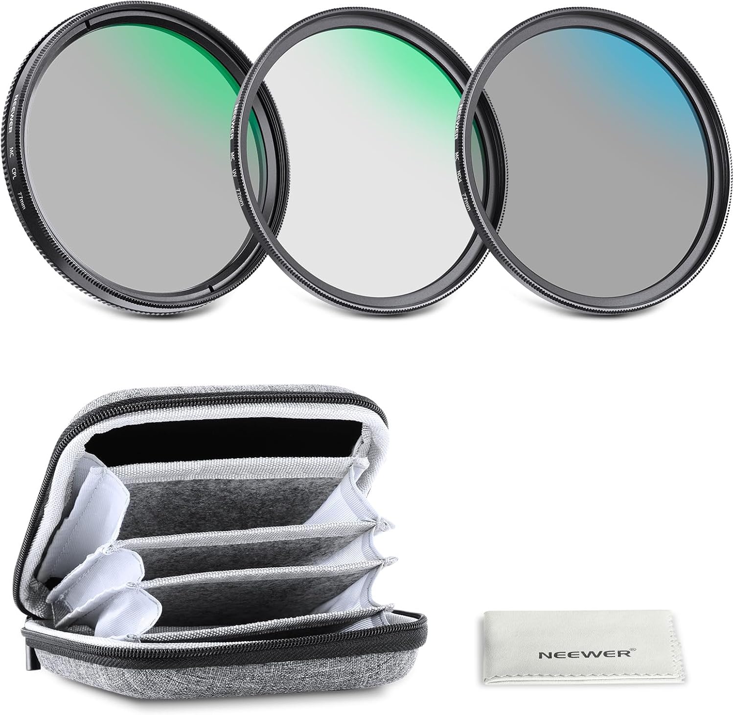 Detalle de NEEWER 77mm UV/CPL/ND Filter Kit with Hard Case for Camera Lenses
