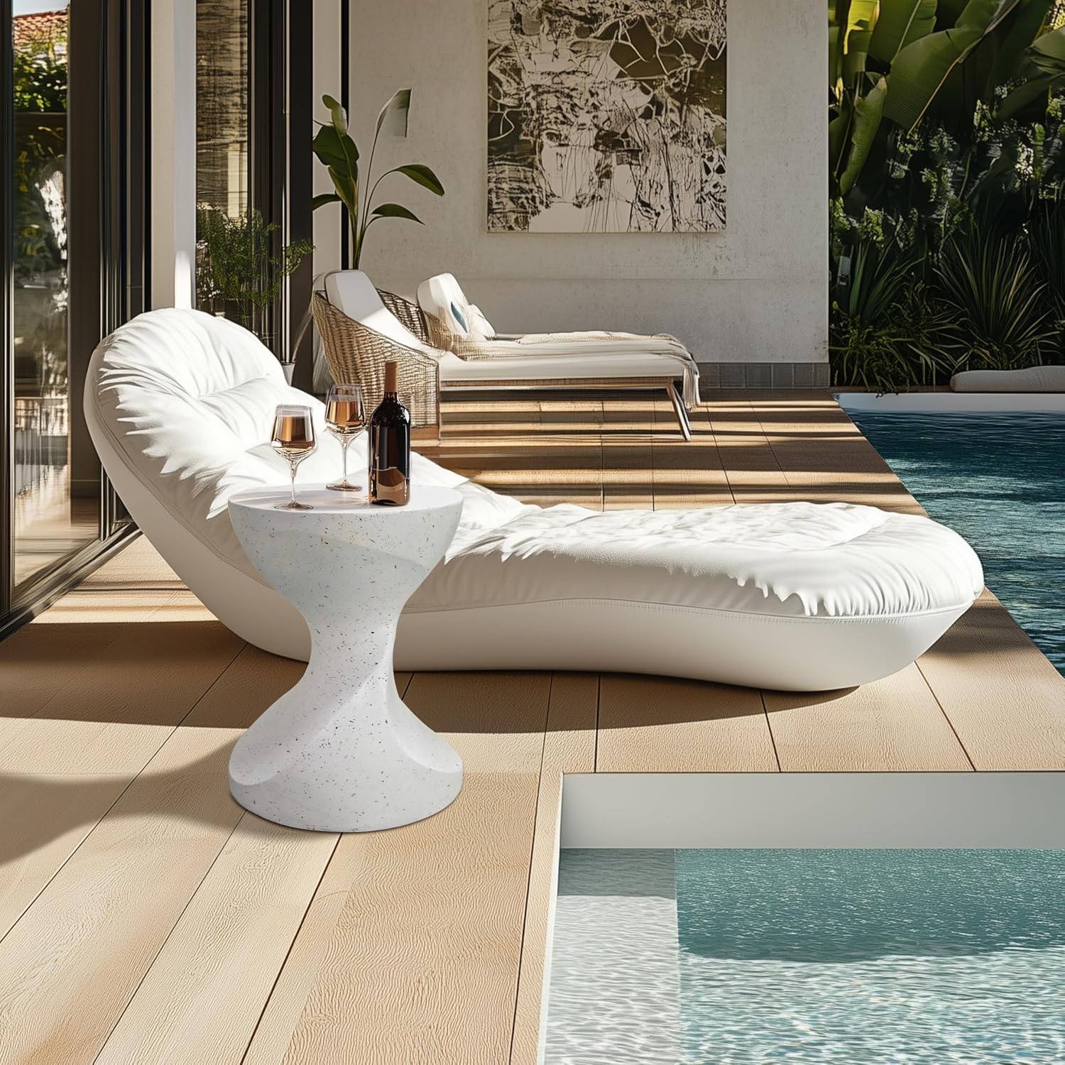 Detalle de Wisfor XZ1626 Round Concrete Side Table, White, Indoor/Outdoor