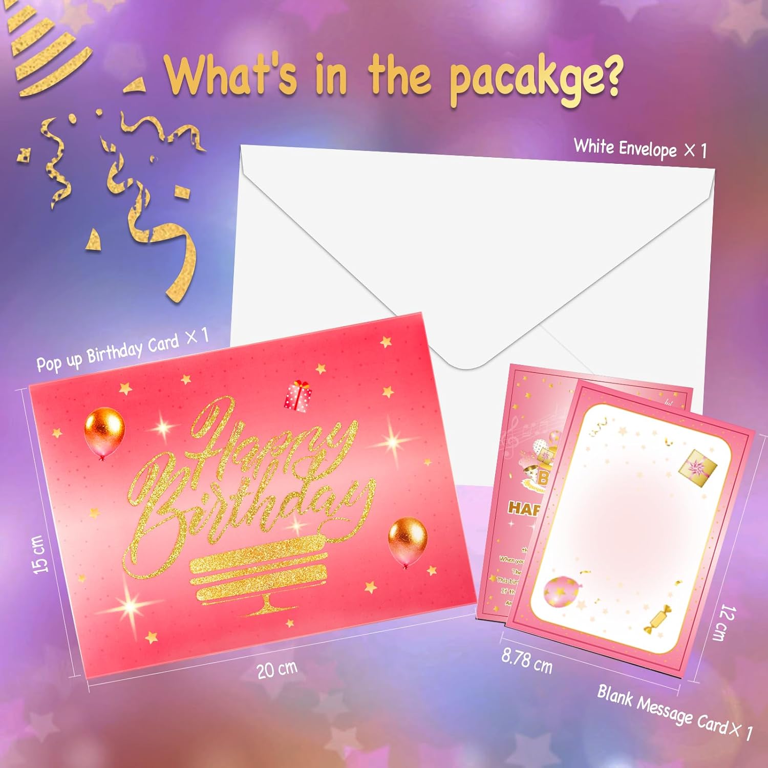Thumbnail 5 de Carte d'anniversaire pop-up 3D avec lumières et son - bouquet lumineux 4-en-1 en rose et doré
