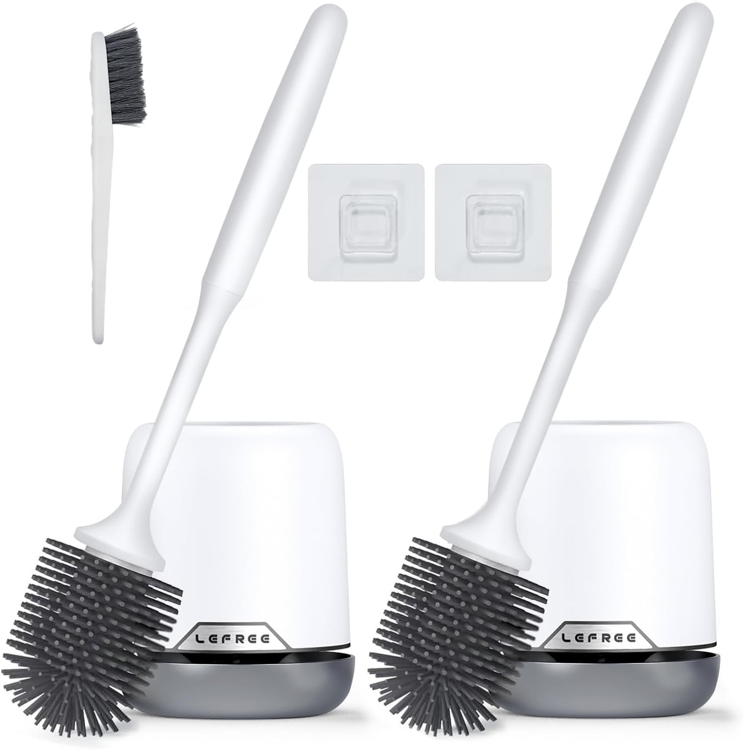 Detalle de Lefree 2 Pack Silicone Toilet Brush Set with Ventilated Holder — Floor Standing or Wall Mounted