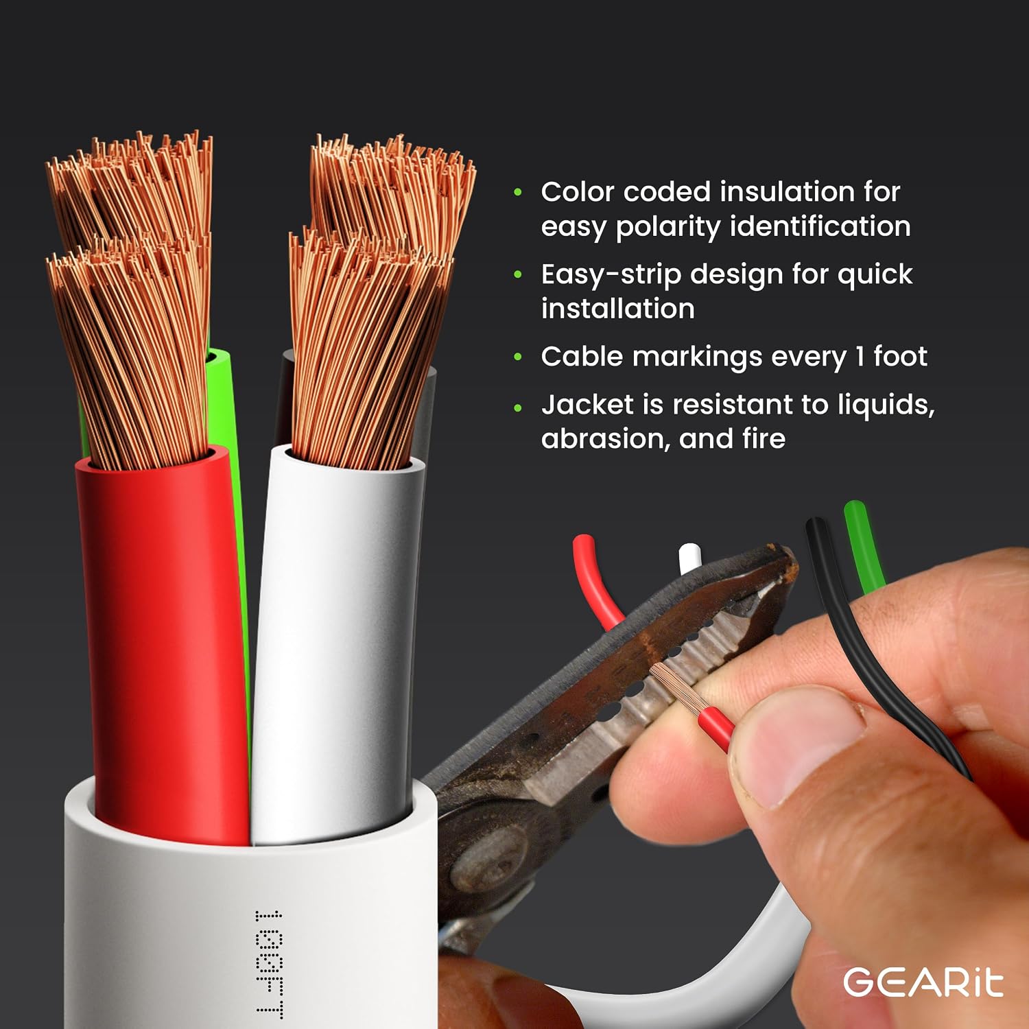 Thumbnail 6 de GEARit 12 Gauge OFC Speaker Wire 100 ft — 4-Conductor UL CL2 Rated (White)