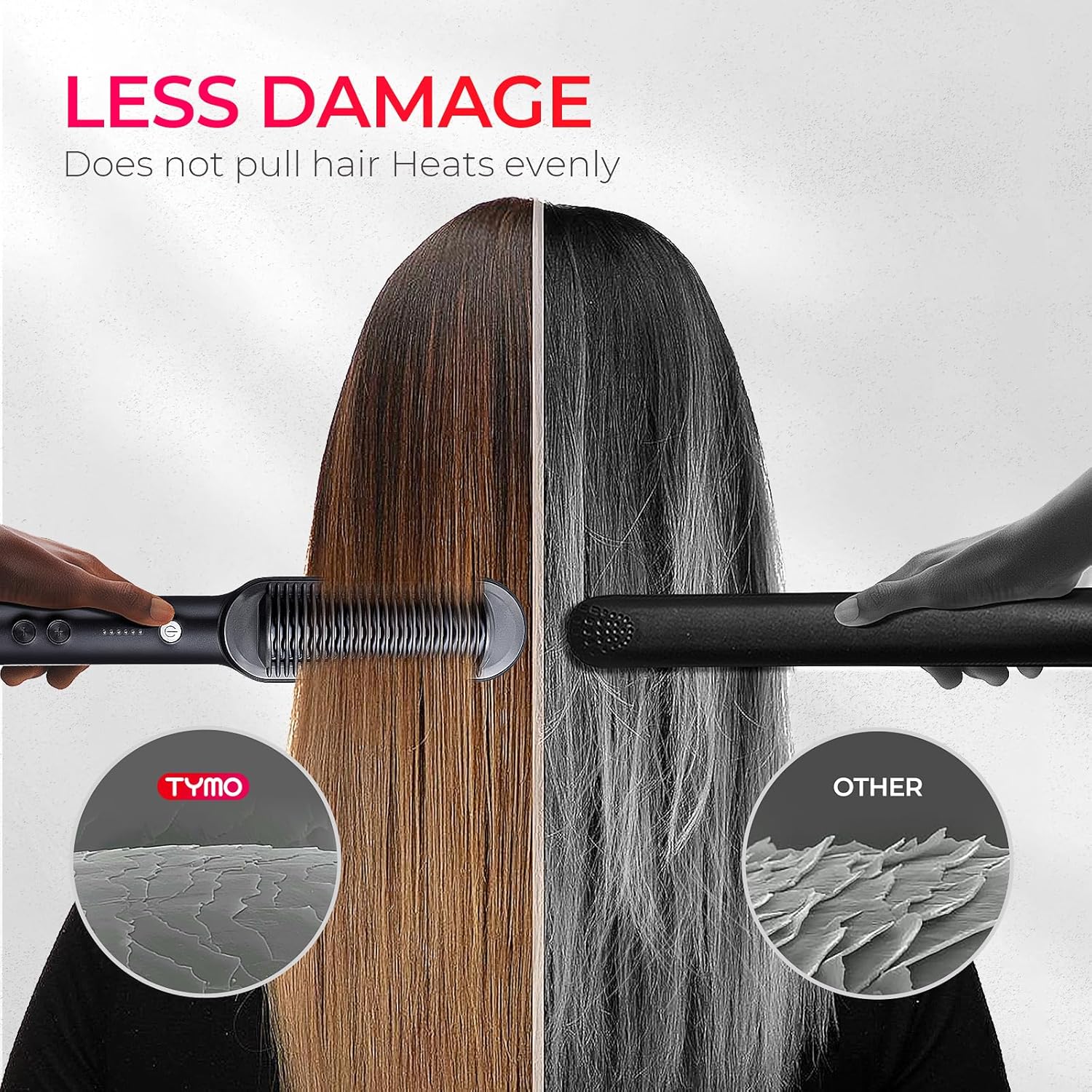 Detalle de TYMO Hair Straightener Brush UK (2-in-1 flat iron & hair brush) with 5 heat settings, black