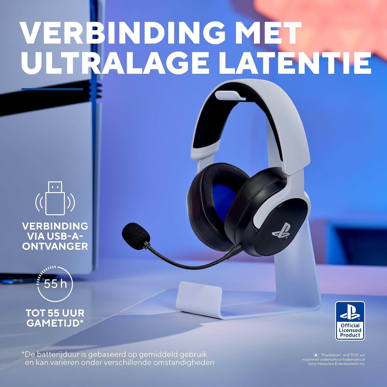 Detalle de GXTrust GXT 499BW Forta draadloze PS5-headset met 50mm-drivers en 55 uur