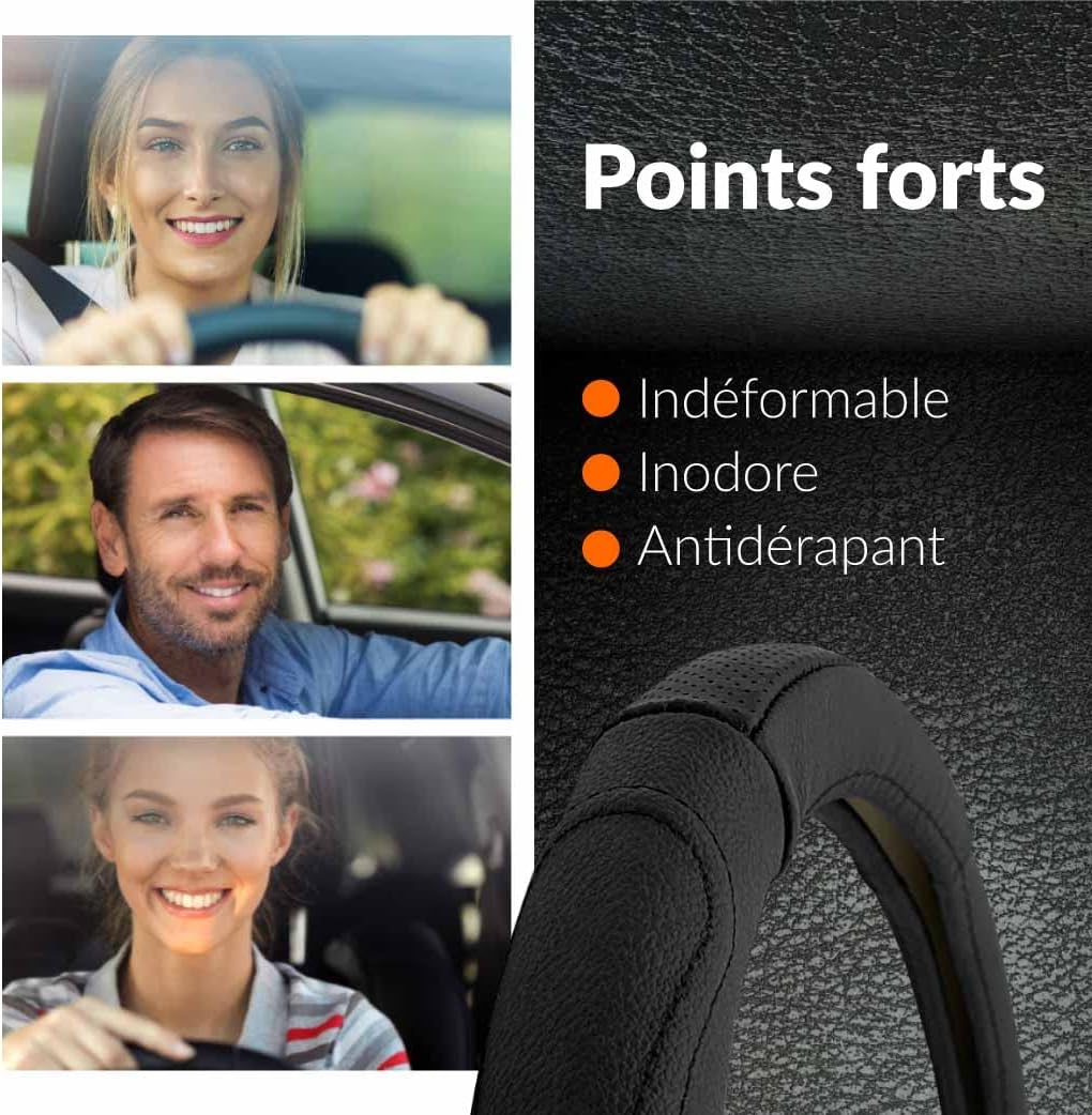 Thumbnail 4 de Upgrade4cars Couvre-volant cuir noir taille 37-39 cm