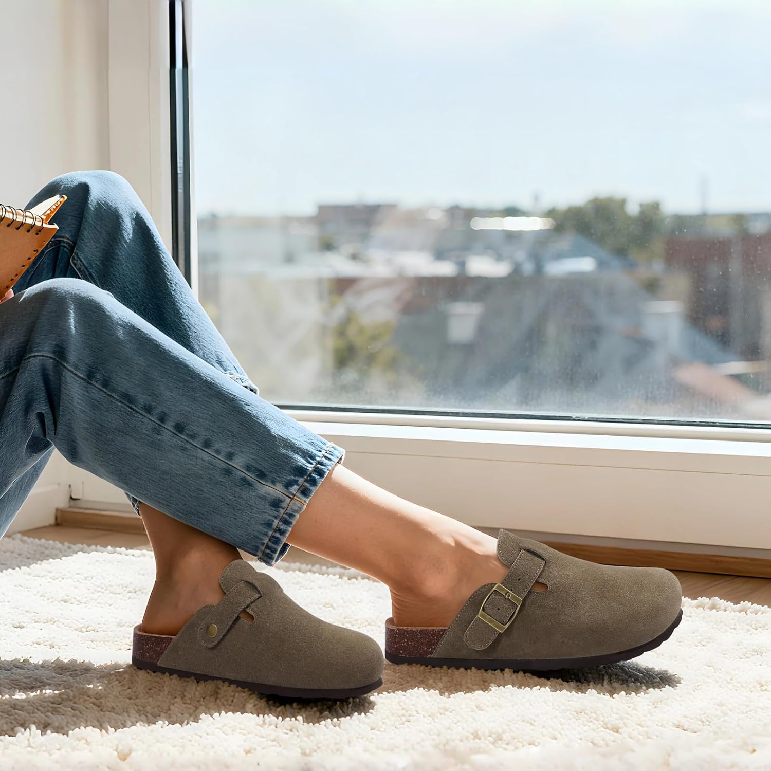Thumbnail 1 de KIDMI Genuine Suede Clogs for Women with Cork Footbed and Arch Support