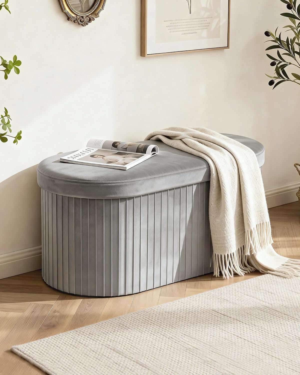 Detalle de GLAXYFUR Folding Storage Ottoman, 30 x 15 x 15 Inches