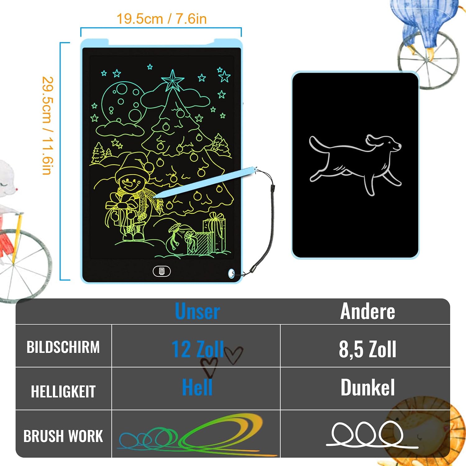 Detalle de Electight HK-12A-EBDECAT1L LCD-schrijfbord, 12 inch, set van 2 met wisfunctie